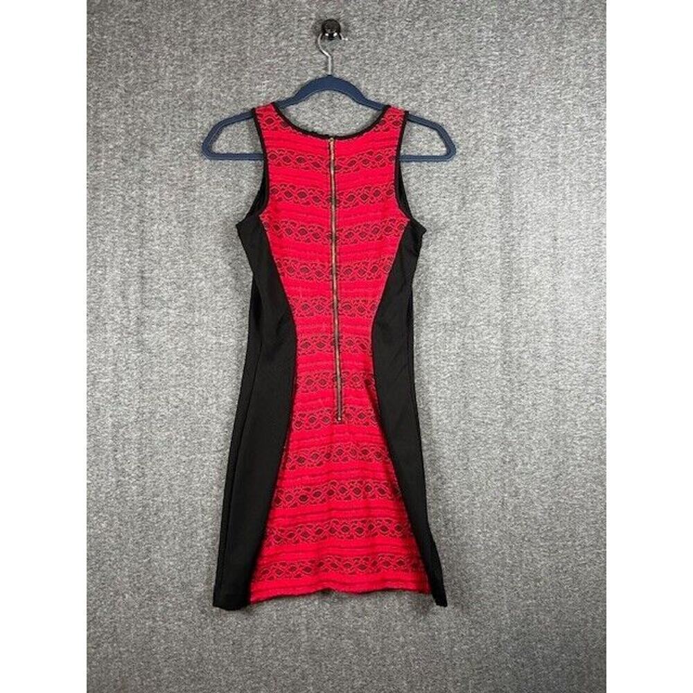 Kensie Sleeveless Sheath Dress Womens Size XS Red Lace Black Bodycon Short - Picture 3 of 7